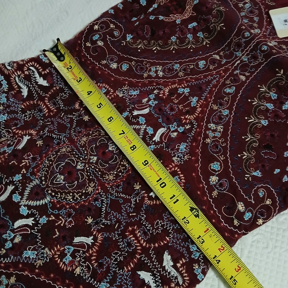 HAUTE HIPPIE dress 3/4 Sleeve MERLOT burgundy Heavily Embroidered Sheath Size 6 - Picture 3 of 15
